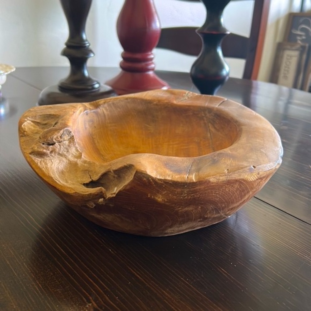 Large Raw Teak Root Wood Bowl, Made In Indonesia.